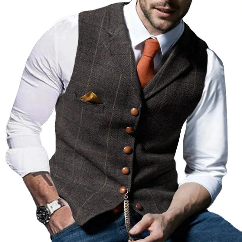 Vintage Check Lapel Groomsmen Suit Vest