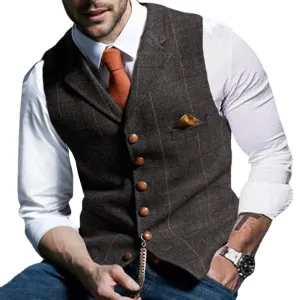 Vintage Check Lapel Groomsmen Suit Vest