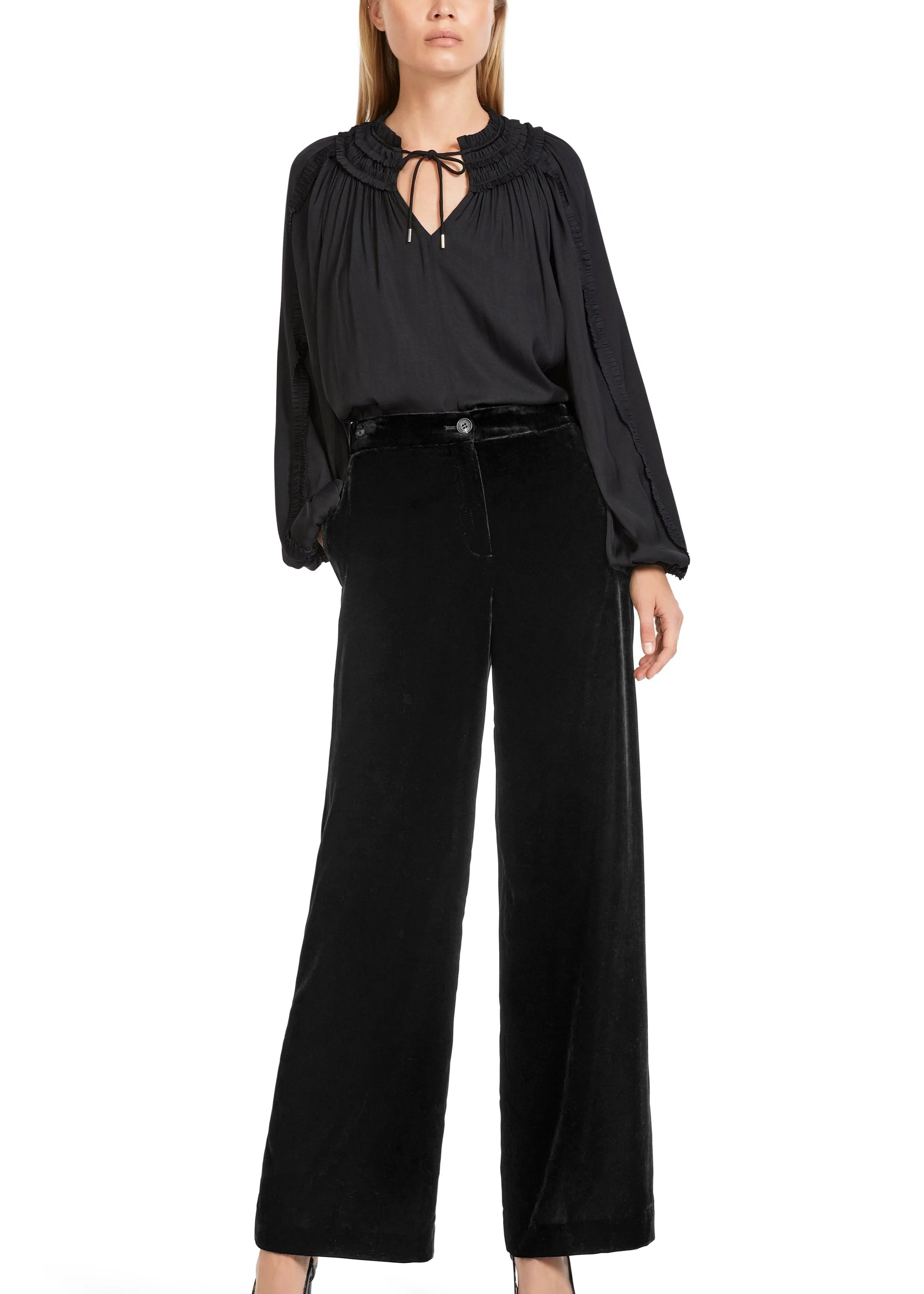 WIDE LEG FLAT FRONT PALAZZO VELVET PANTS