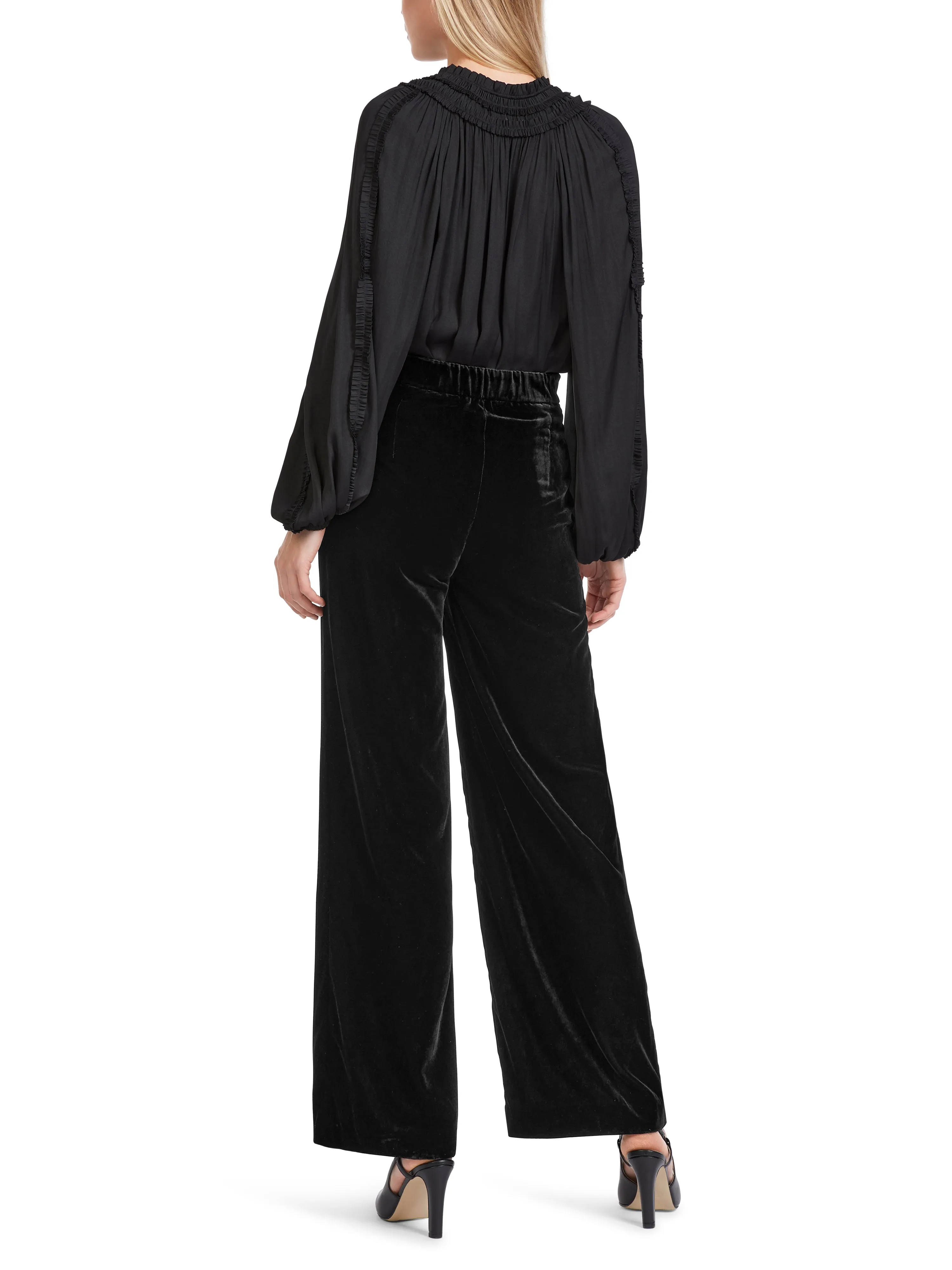 WIDE LEG FLAT FRONT PALAZZO VELVET PANTS