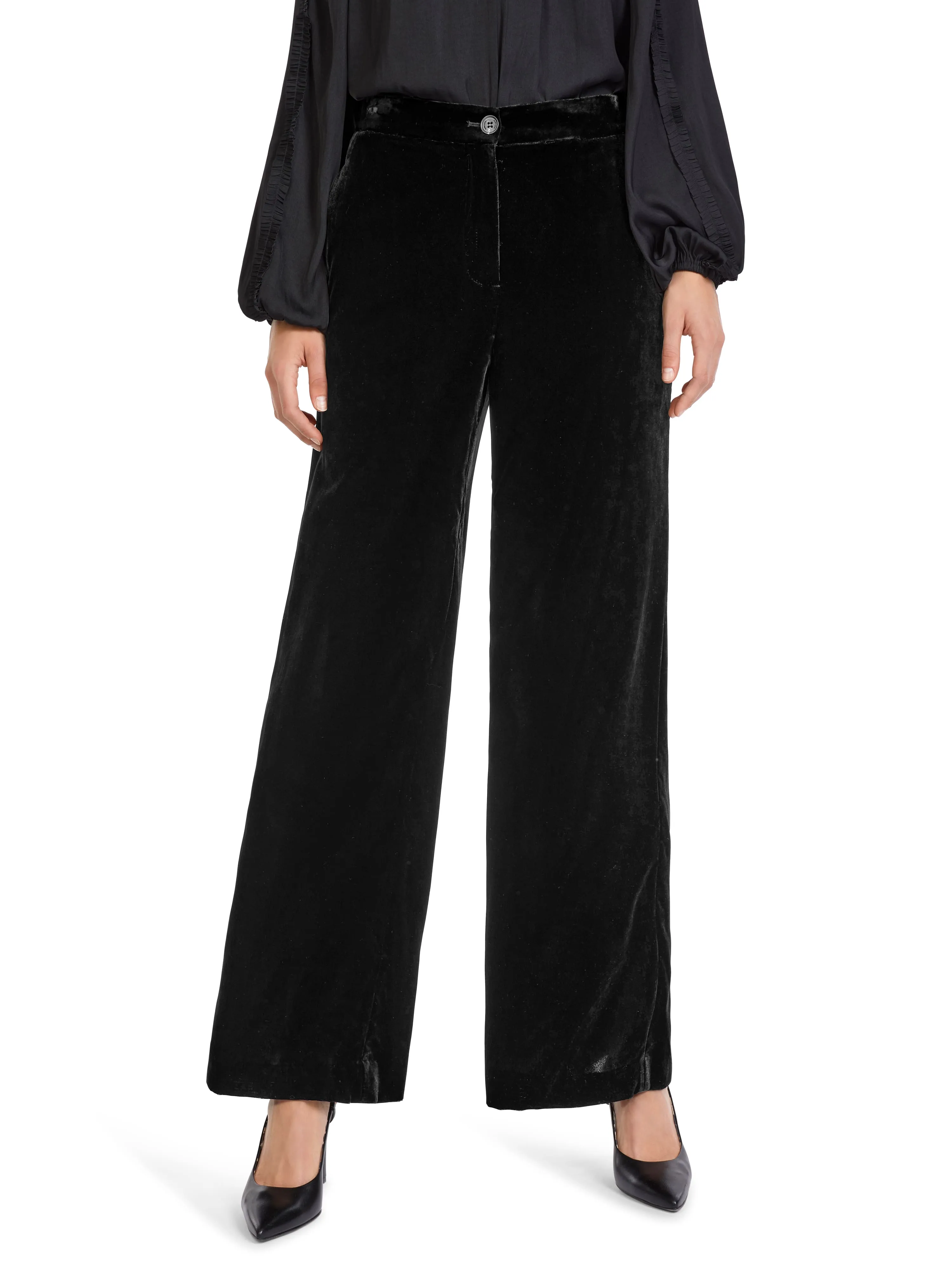 WIDE LEG FLAT FRONT PALAZZO VELVET PANTS