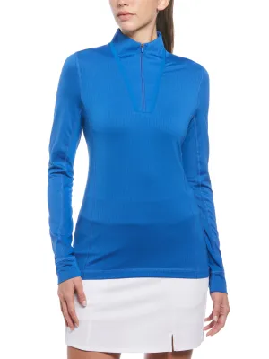 Womens 1/4 Zip Seams Long Sleeve Top