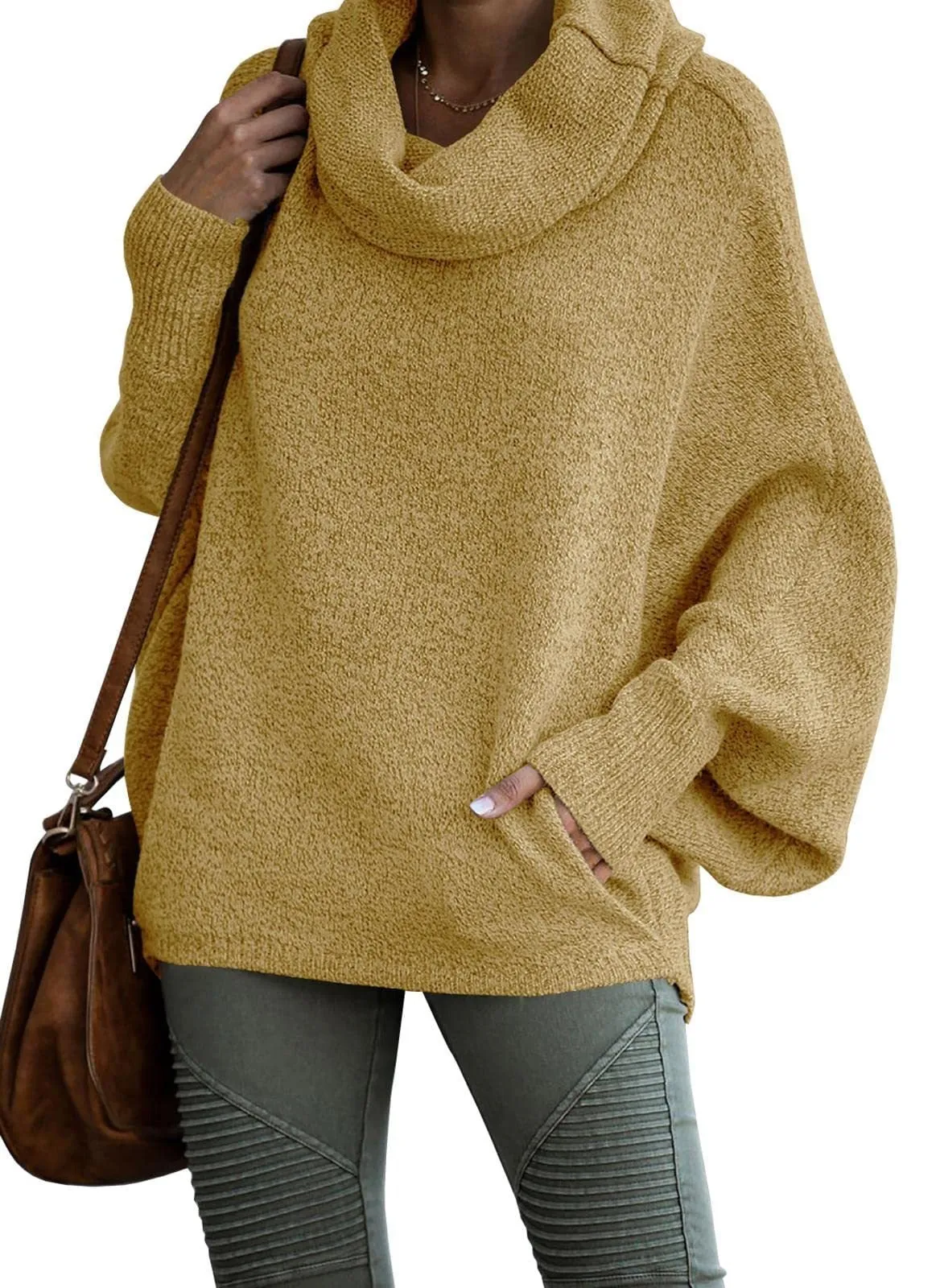 Women's Comfortable Oversized Solid Colour Cashmere Turtleneck Jumper | Ideal for Autumn/Winter