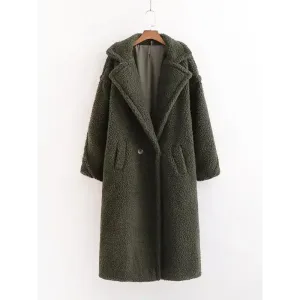 Women’s warm loose lambswool coat teddy fur lapel long woolen coat