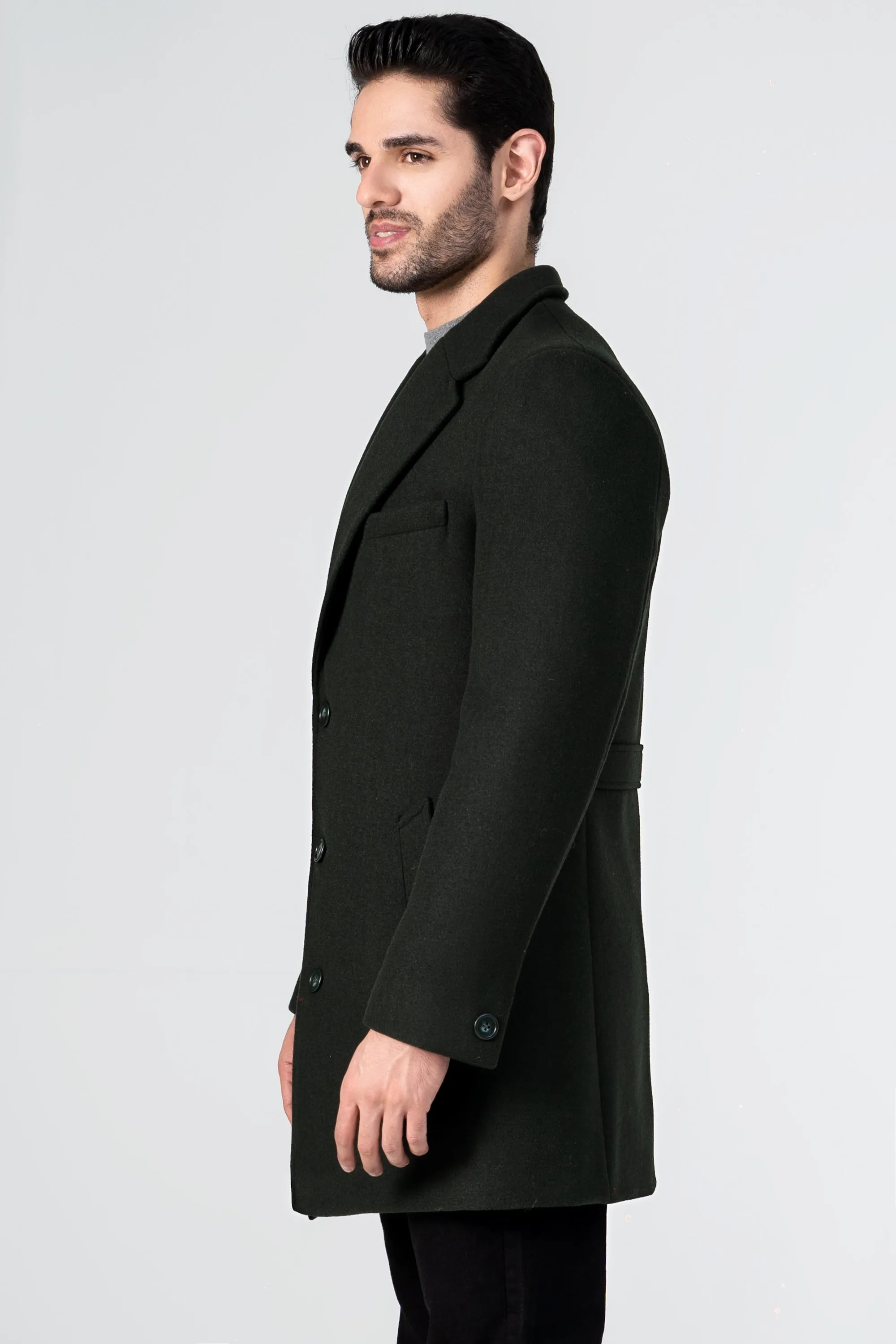 WOOLEN LONG COAT DARK GREEN