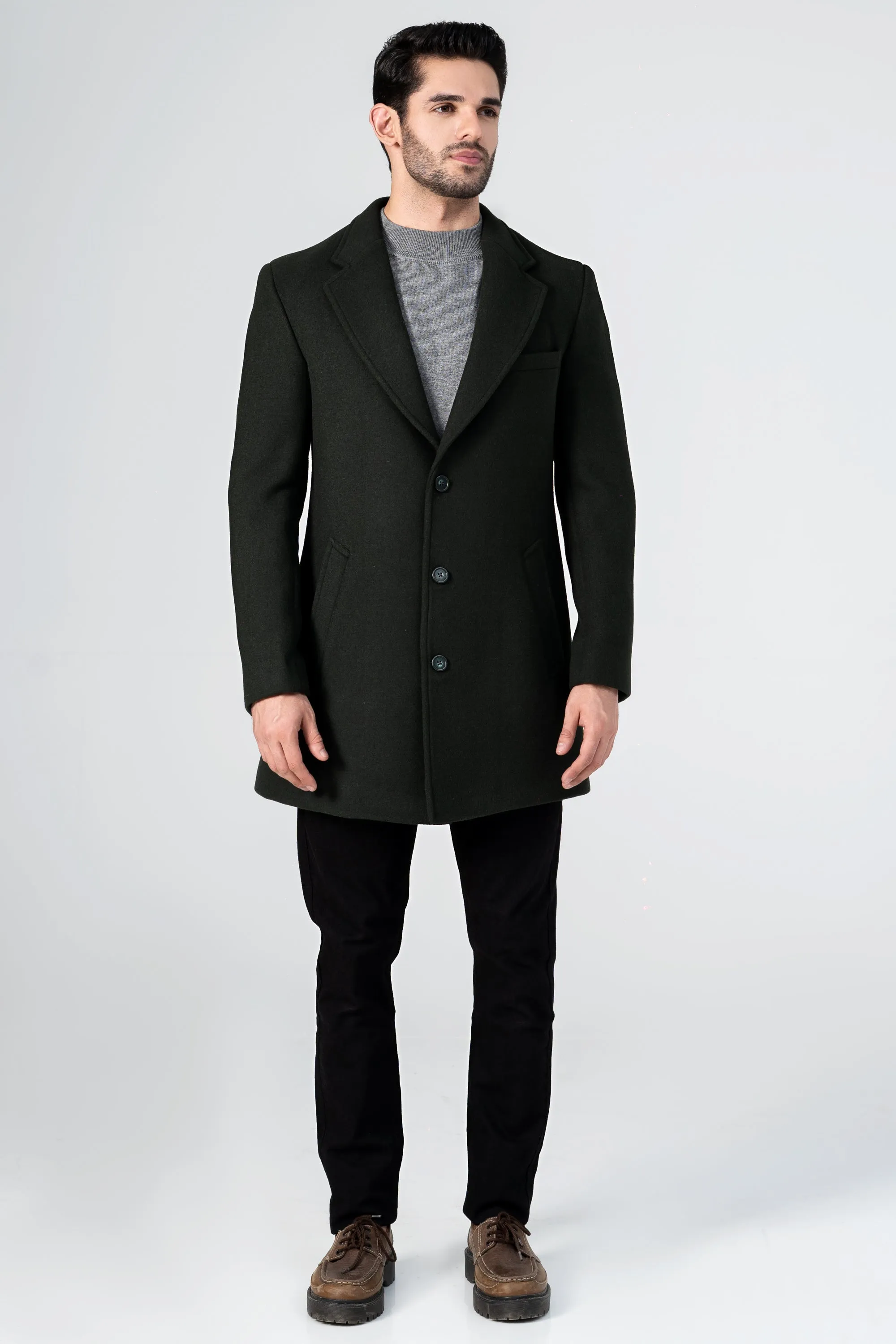 WOOLEN LONG COAT DARK GREEN