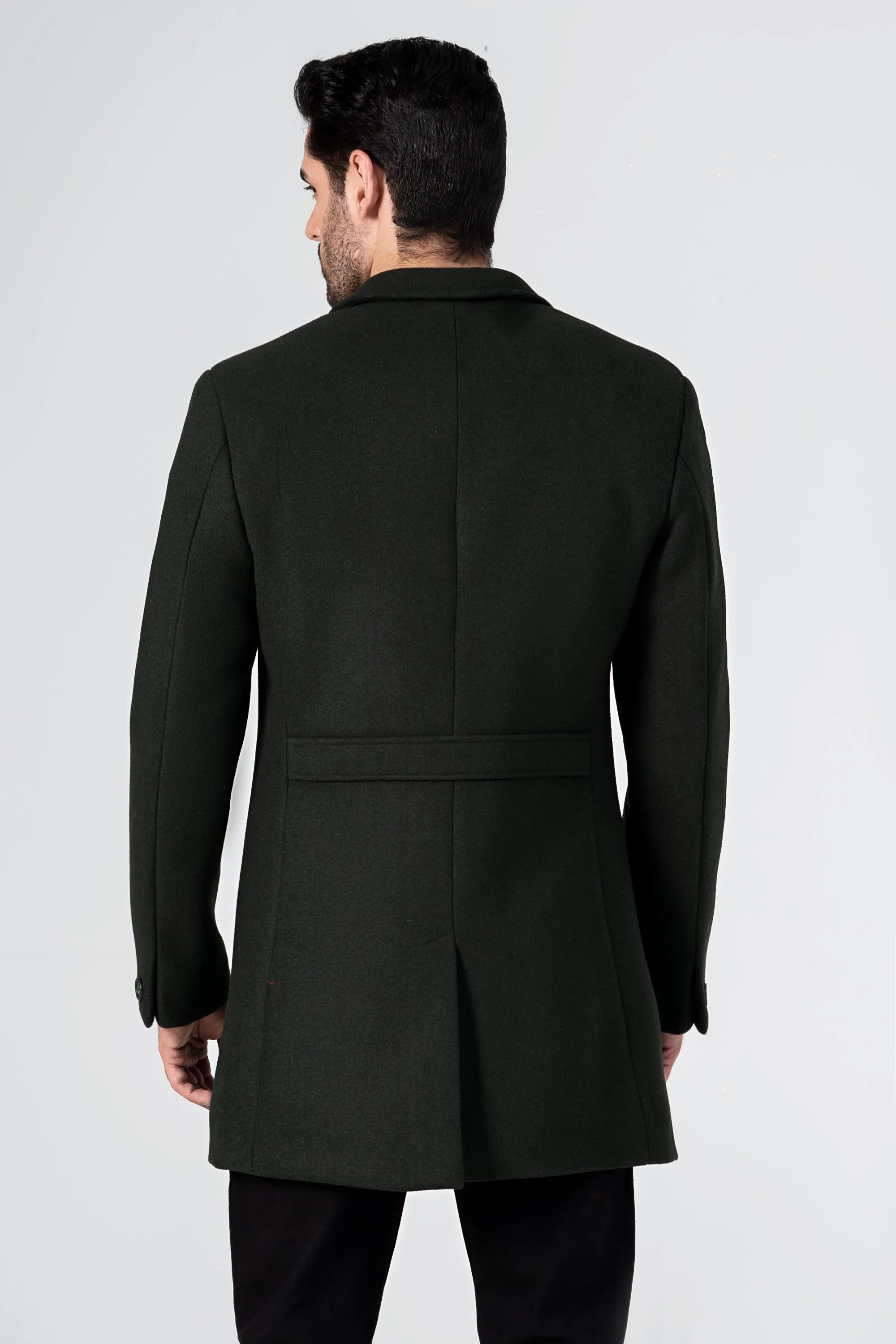 WOOLEN LONG COAT DARK GREEN