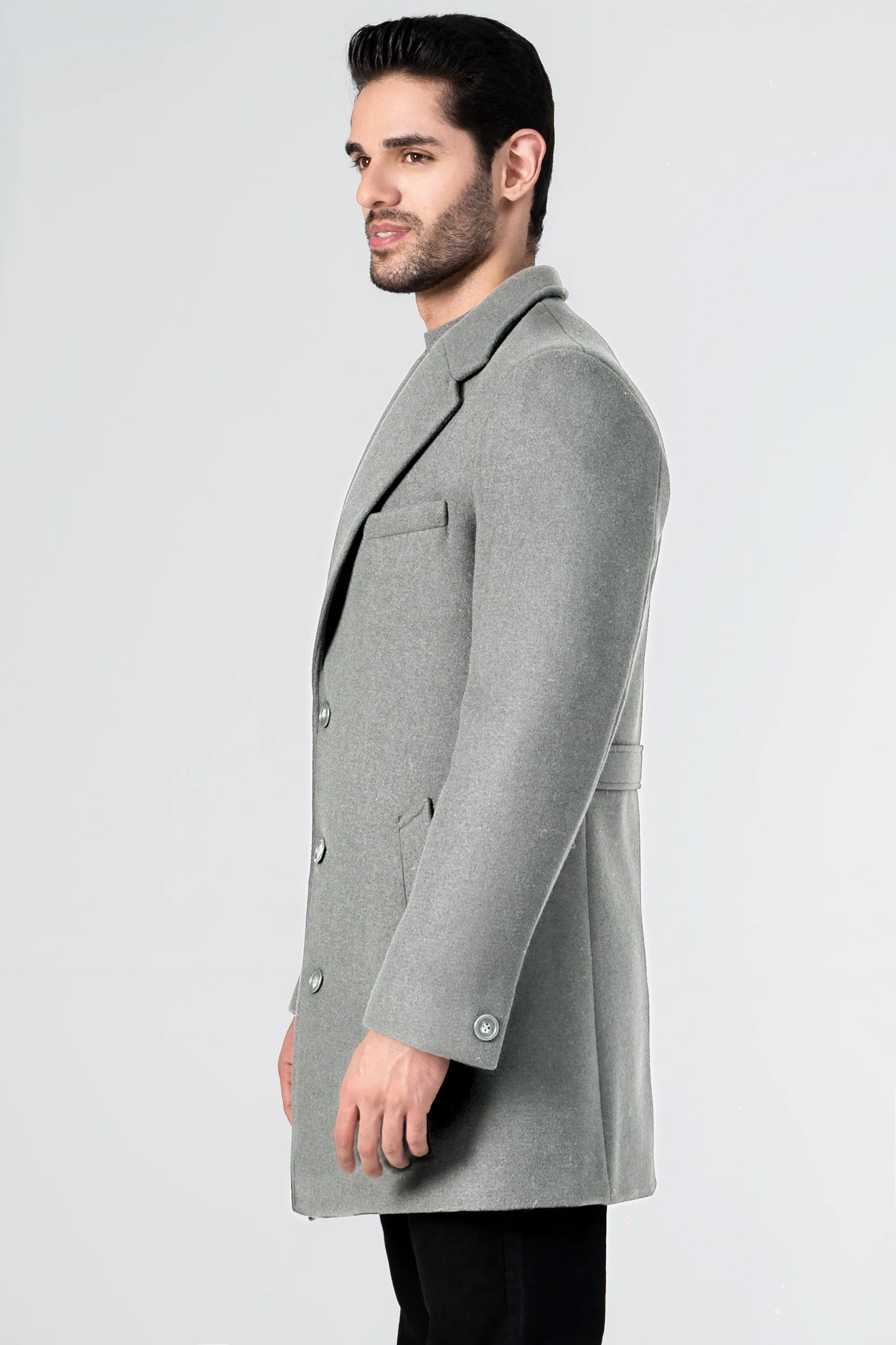 WOOLEN LONG COAT LIGHT GREY