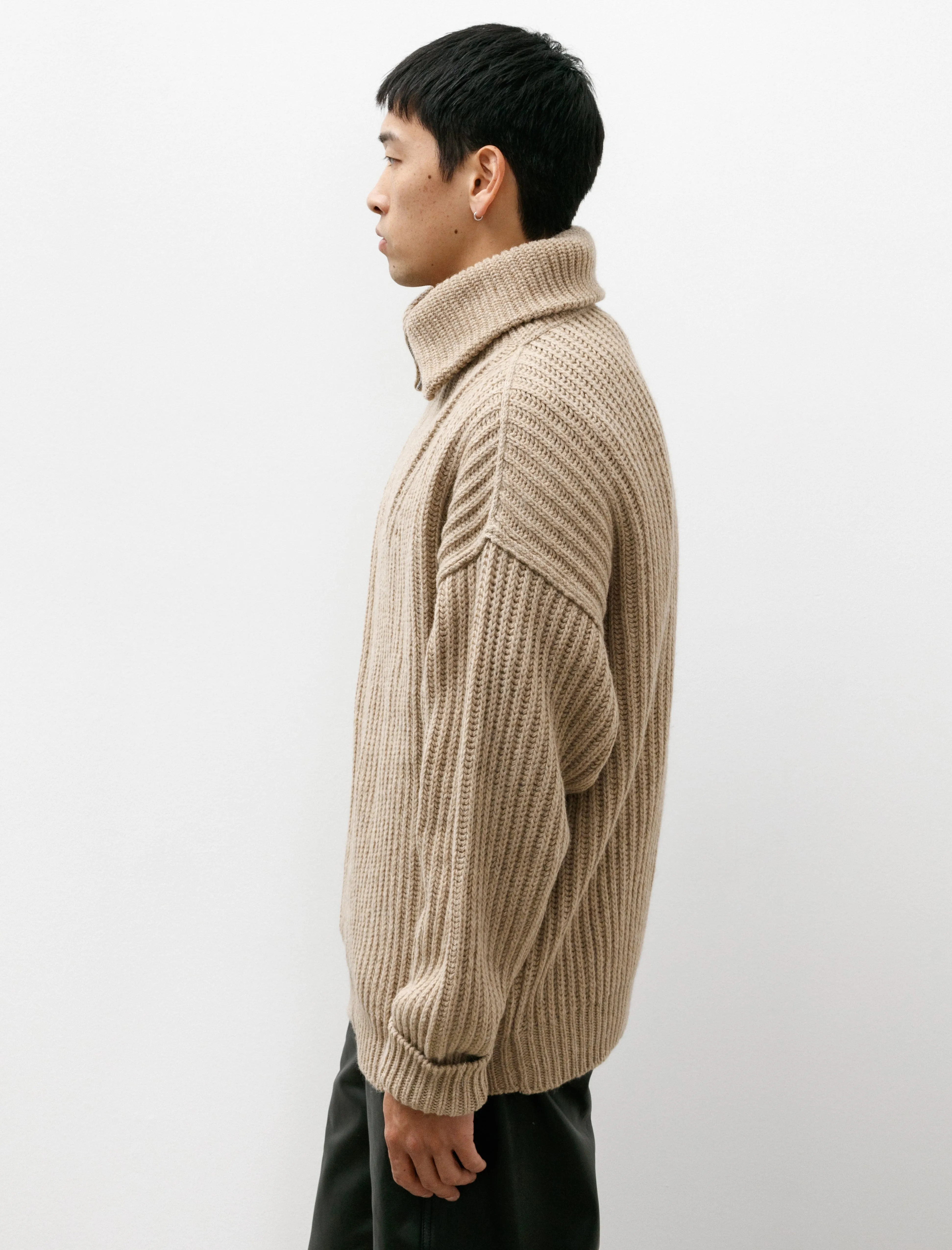 Zipped Cardigan Natural Beige